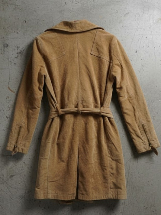 Veste en cuir beige – longueur genoux – taille S