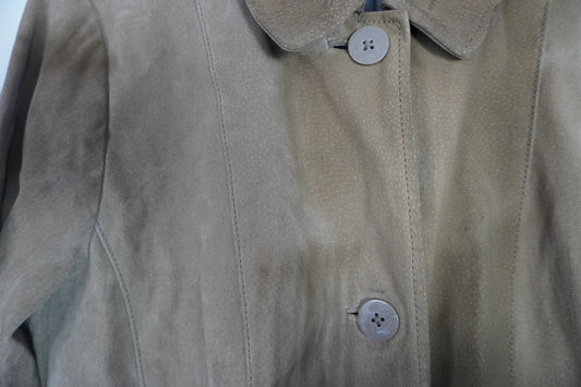 Veste en cuir beige brun longueur genou – BY ZAINAB