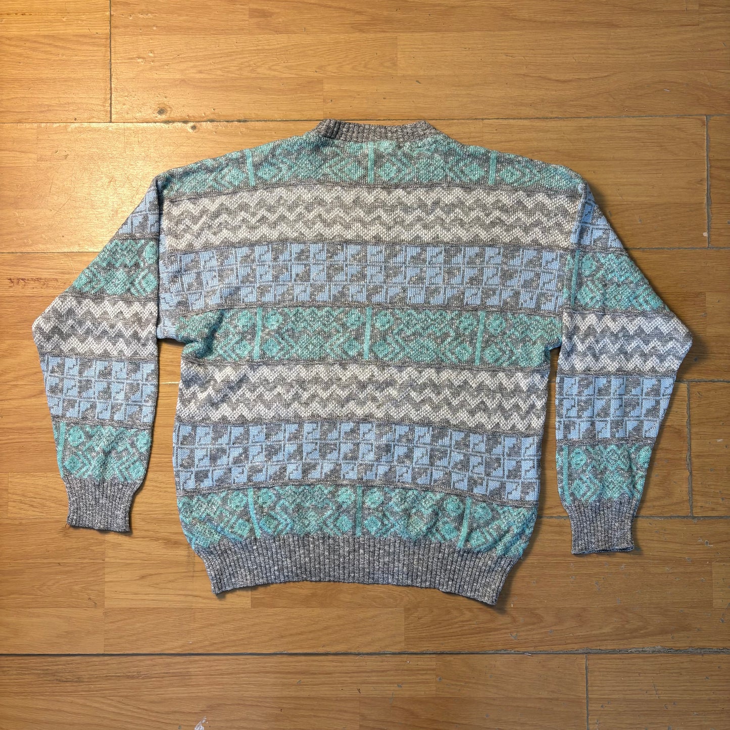 Pull en maille gris et vert - Schiesser - Taille 52
