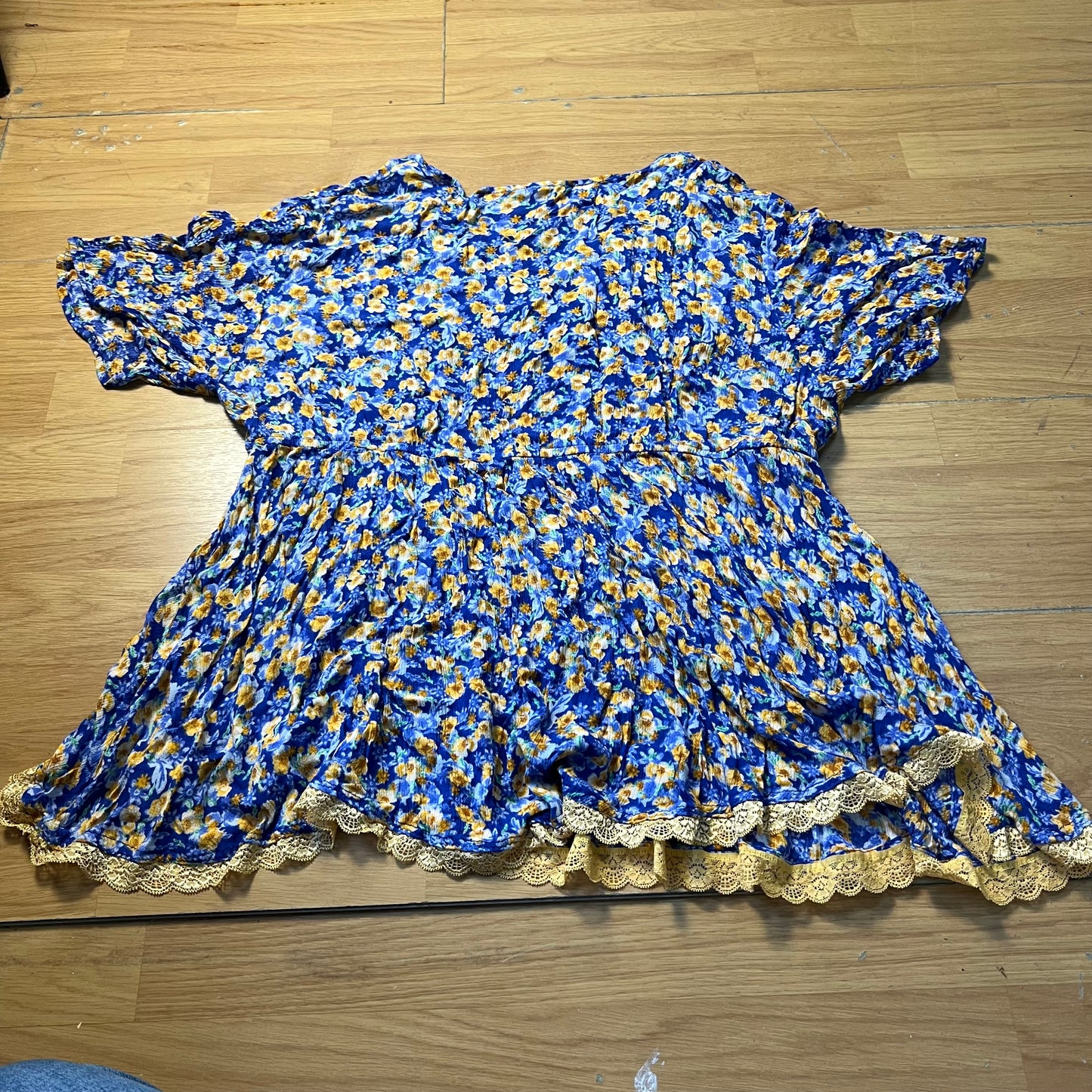 Top fleuri jaune et bleu - Femme - Taille M/L