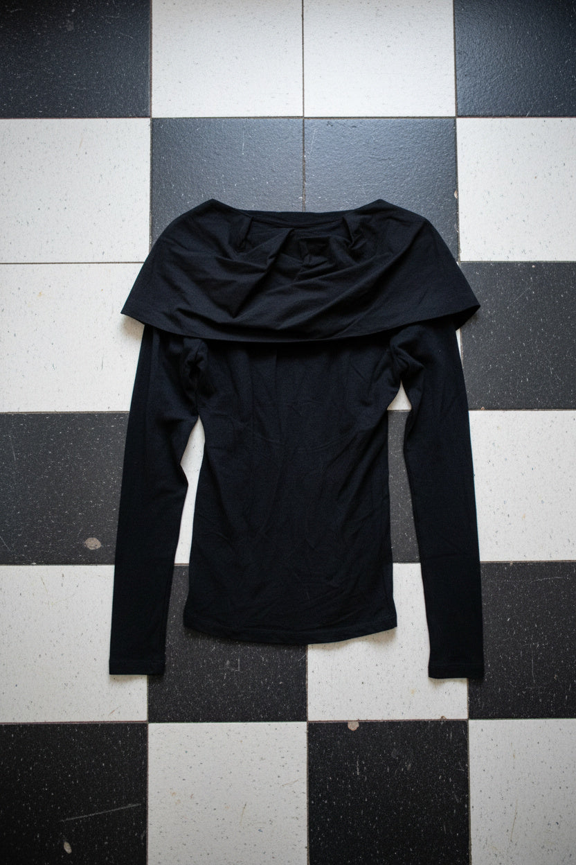 Haut noir manches longues à grand col vintage – BY SARAH LANG