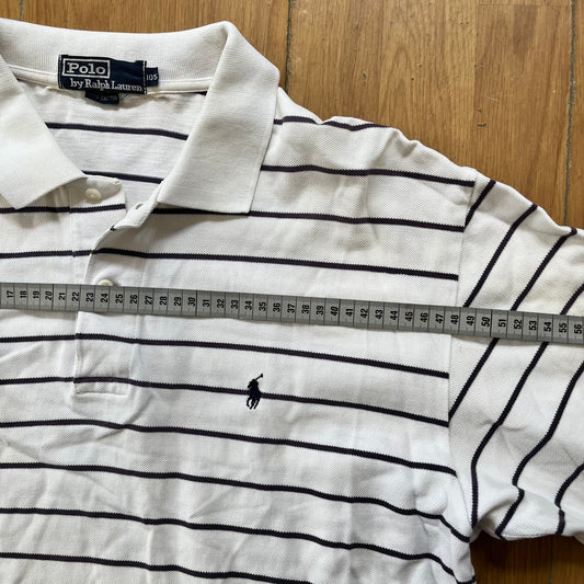 Polo Ralph Lauren blanc à rayures bleues – Taille L