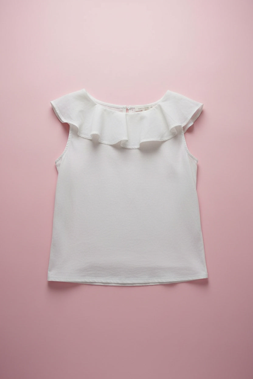 Top blanc fluide avec détail volanté – BY ZAINAB