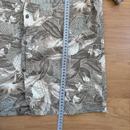 Chemise vintage manches courtes vert motif floral - Island Shores - Taille S