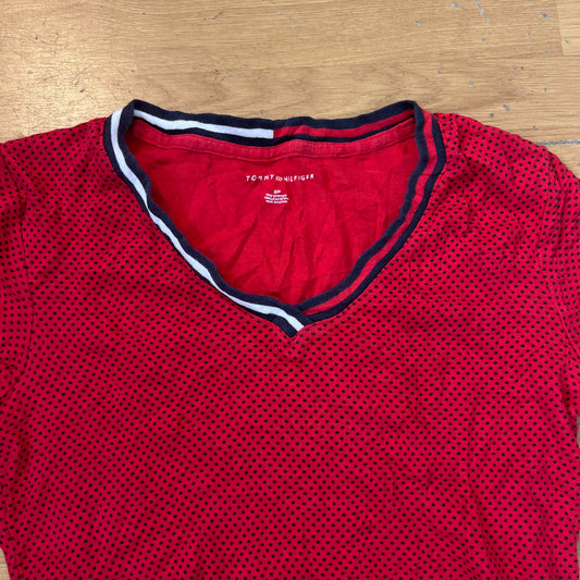 T-shirt col V à pois rouge et noir - Tommy Hilfiger - Taille S