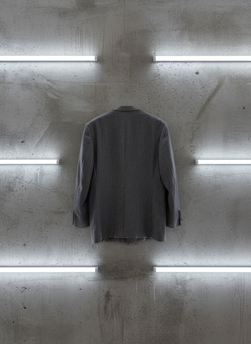 Veste de costume croisée grise à fines rayures marron – By Jonathan