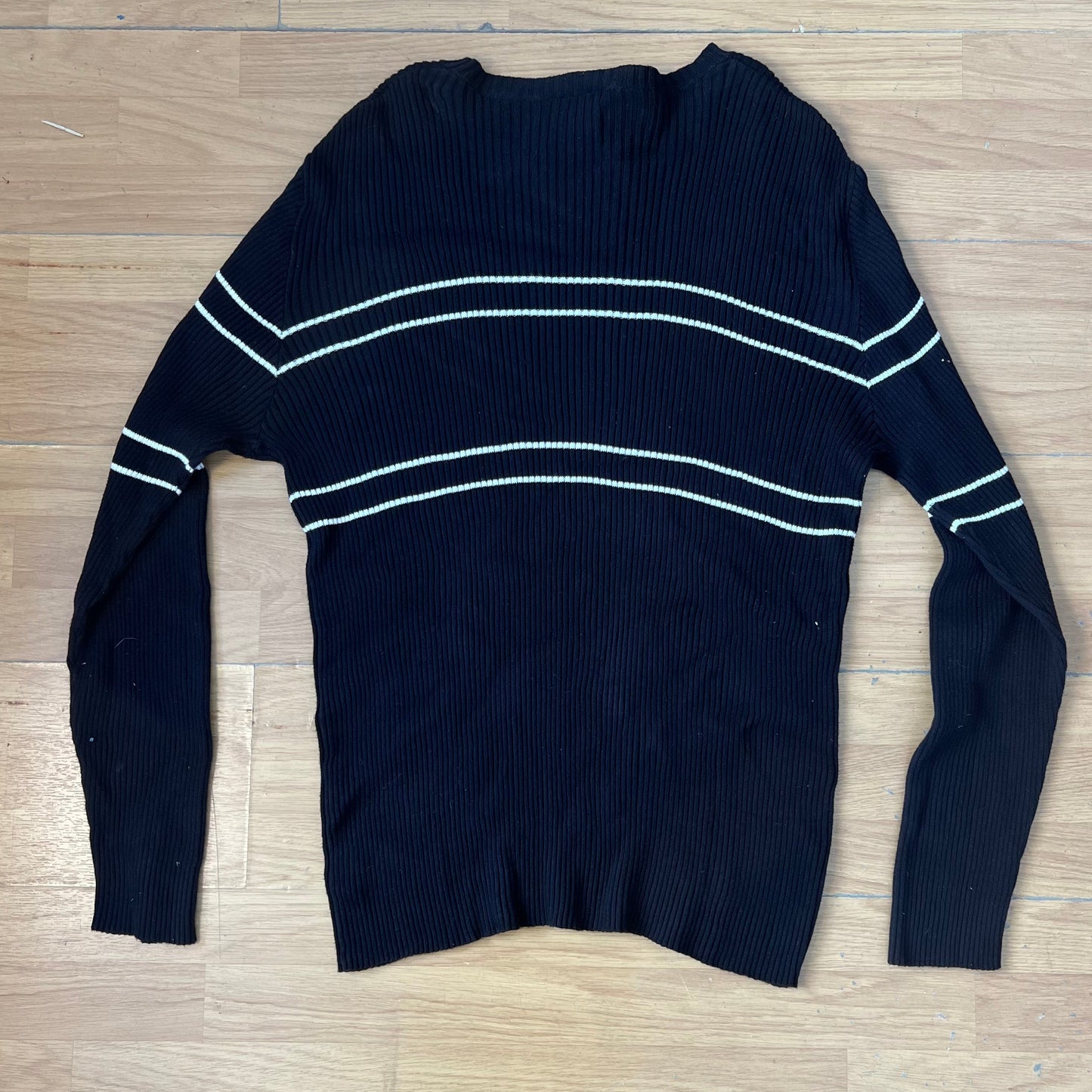 Pull noir Ralph Lauren à rayures blanches – Taille XL