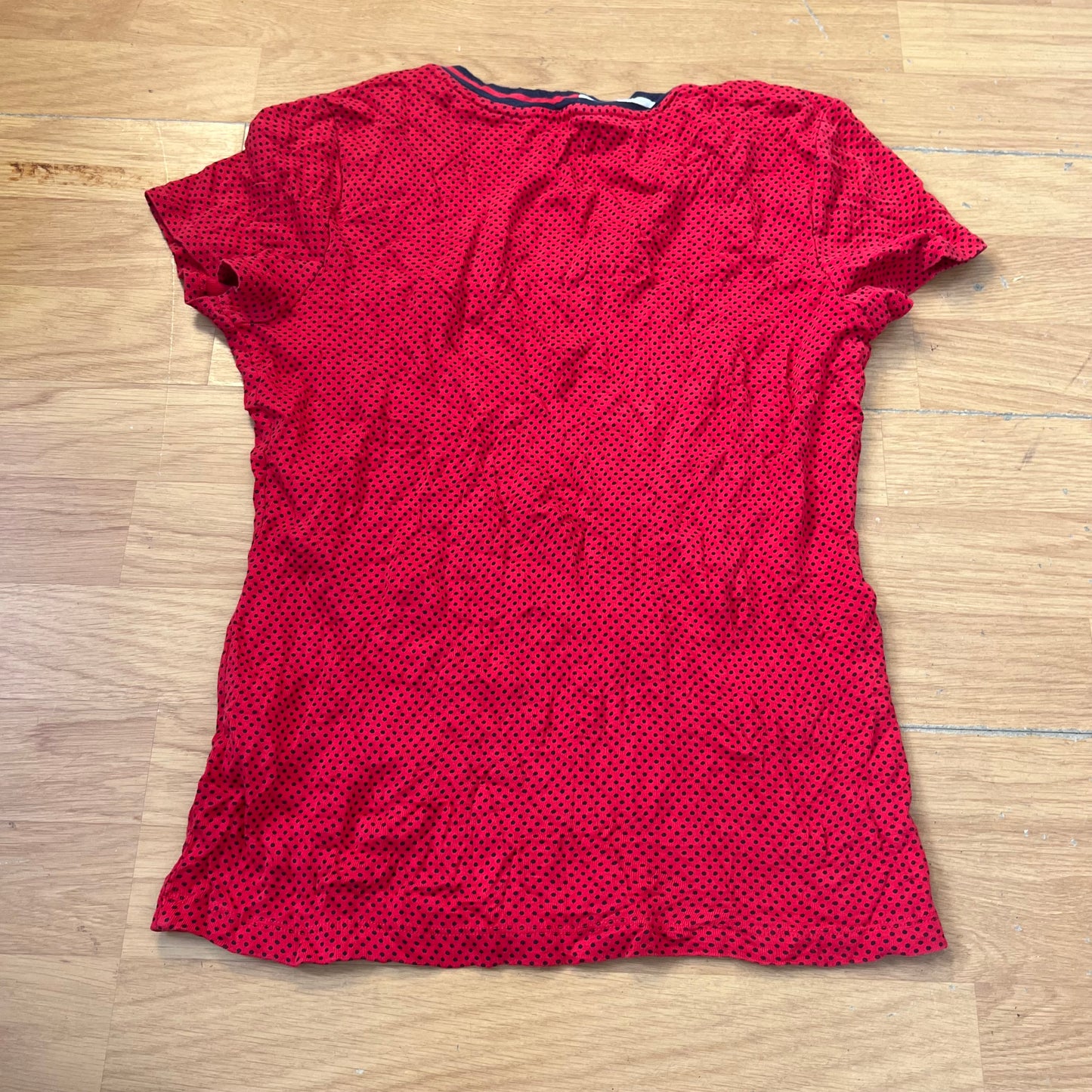 T-shirt col V à pois rouge et noir - Tommy Hilfiger - Taille S