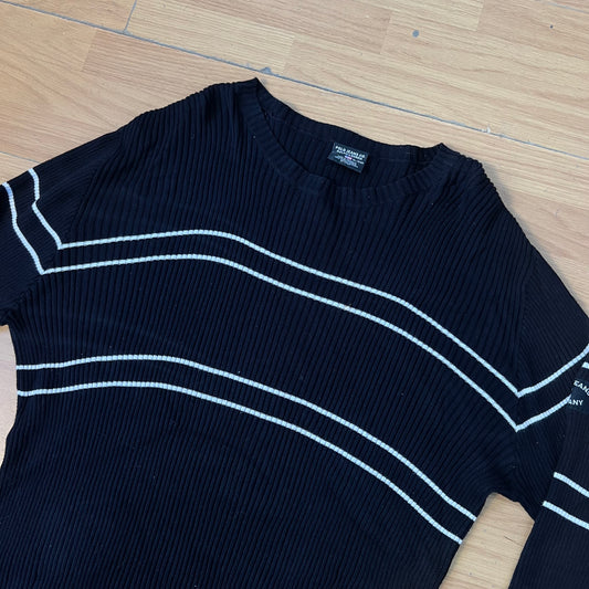 Pull noir Ralph Lauren à rayures blanches – Taille XL