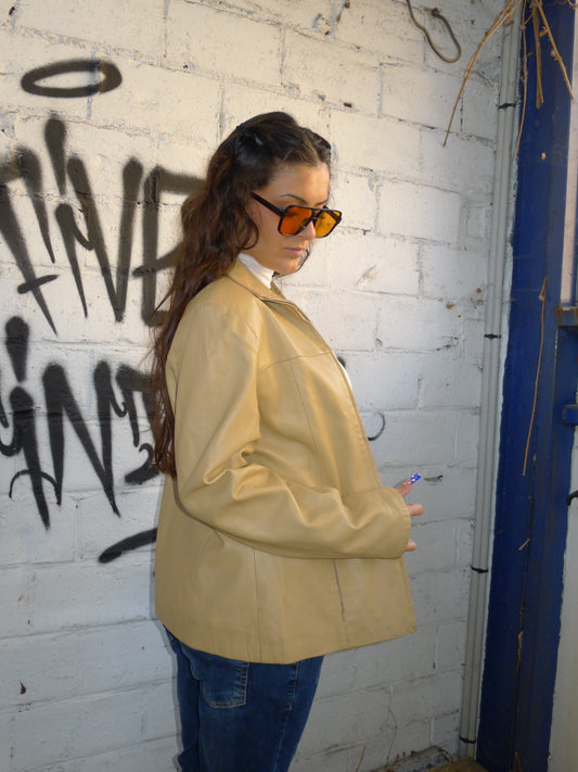 Veste en cuir beige-marron – BY SARLOTTE