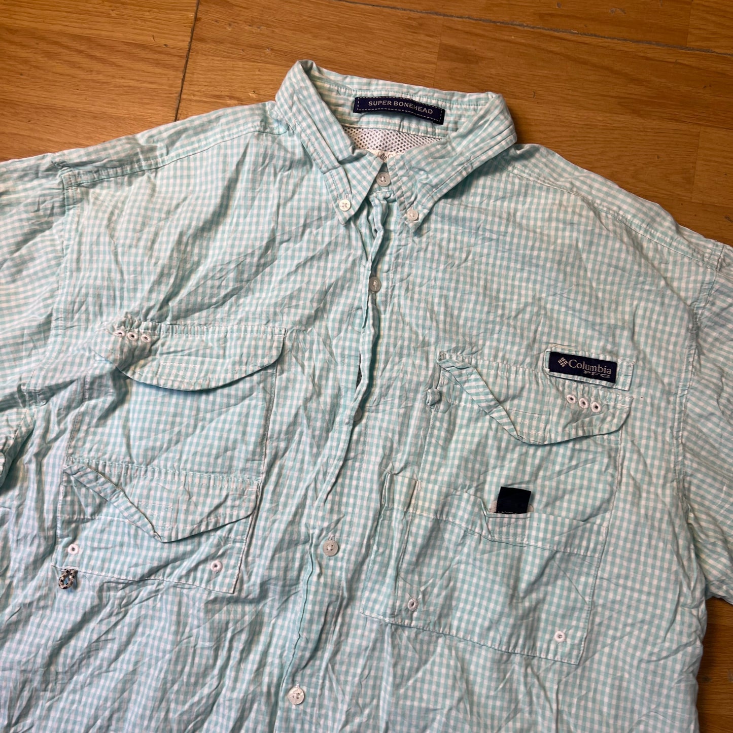 Chemise manches courtes à carreaux bleu et blanc - Columbia - Taille L