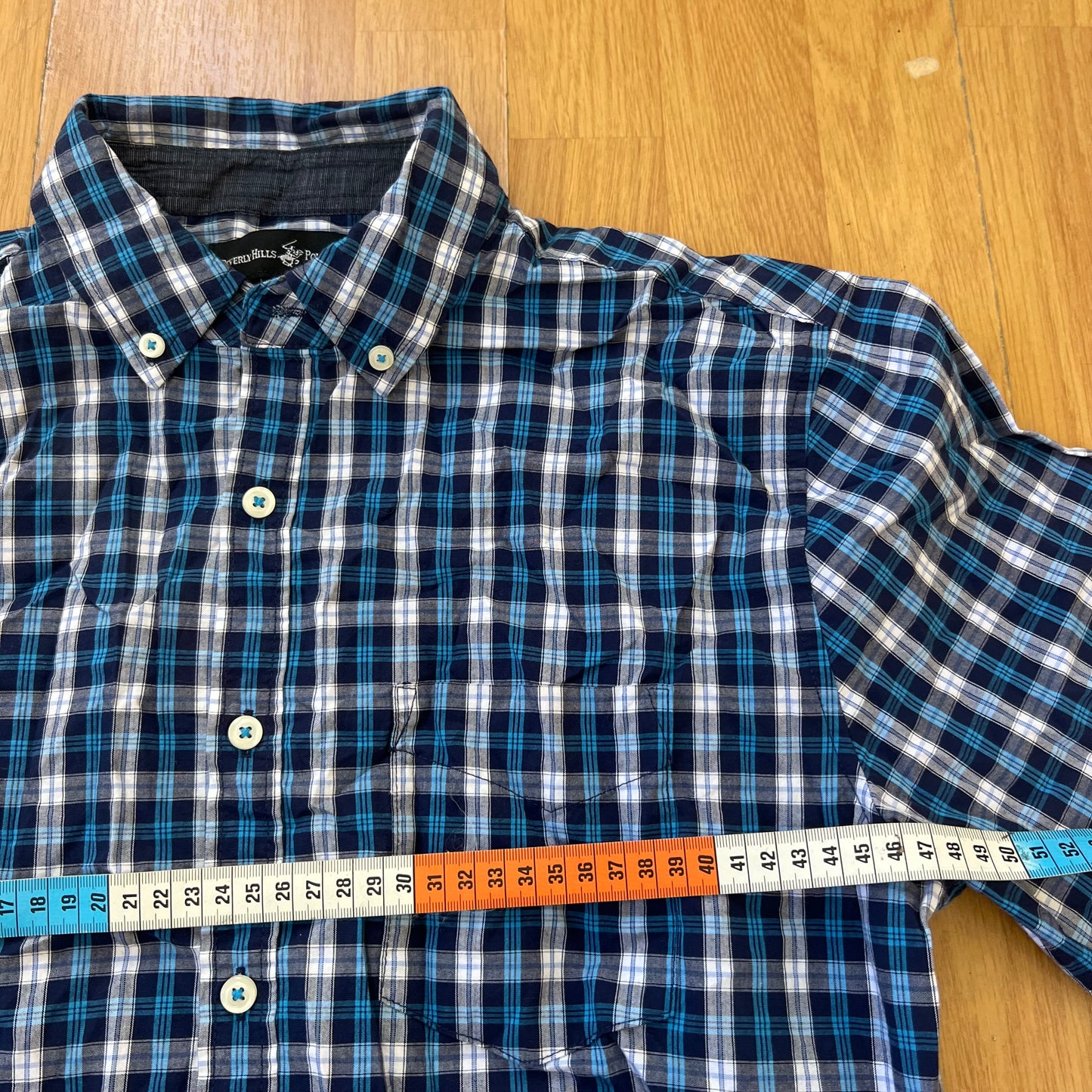 Chemise manches courtes à carreaux bleu - Beverly Hills - Taille M