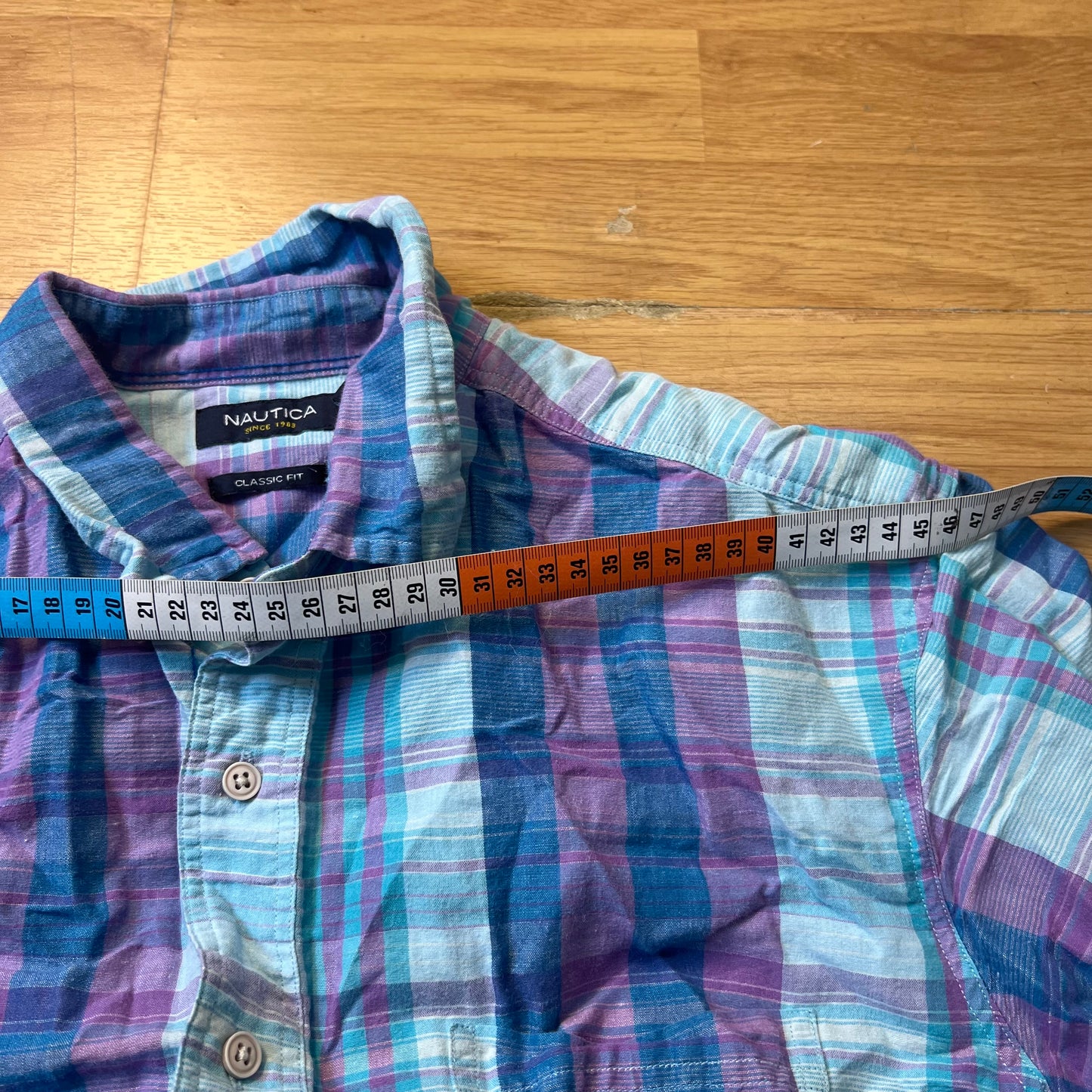 Chemise manches courtes à carreaux bleu et violet - Nautica - Taille L