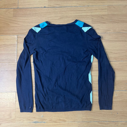 Pull col V bleu foncé Tommy Hilfiger à motifs – Taille S