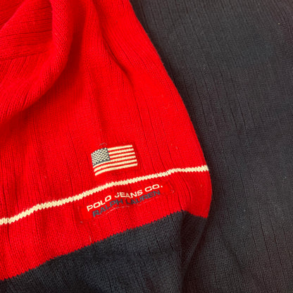 Pull col roulé rouge et bleu foncé Ralph Lauren – Taille XXL
