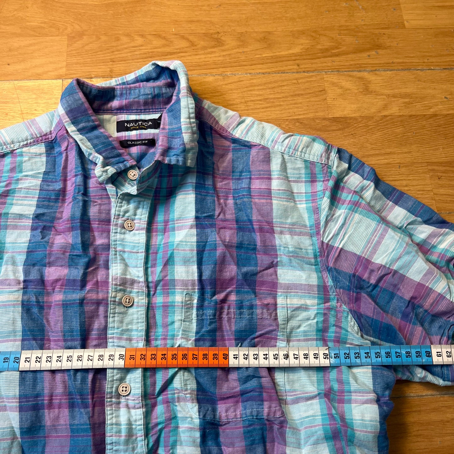 Chemise manches courtes à carreaux bleu et violet - Nautica - Taille L