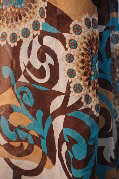 Foulard marron et bleu à motif floral – BY SARAH LANG