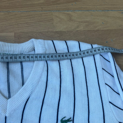 Pull col V blanc avec rayures bleu marine - Lacoste - Taille L/XL by SARLOTTE