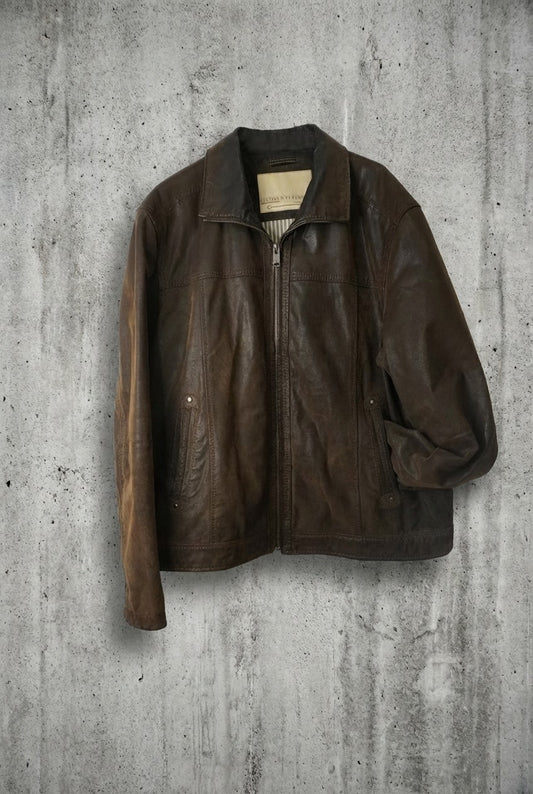 Veste en cuir marron foncé – taille L (oversize)