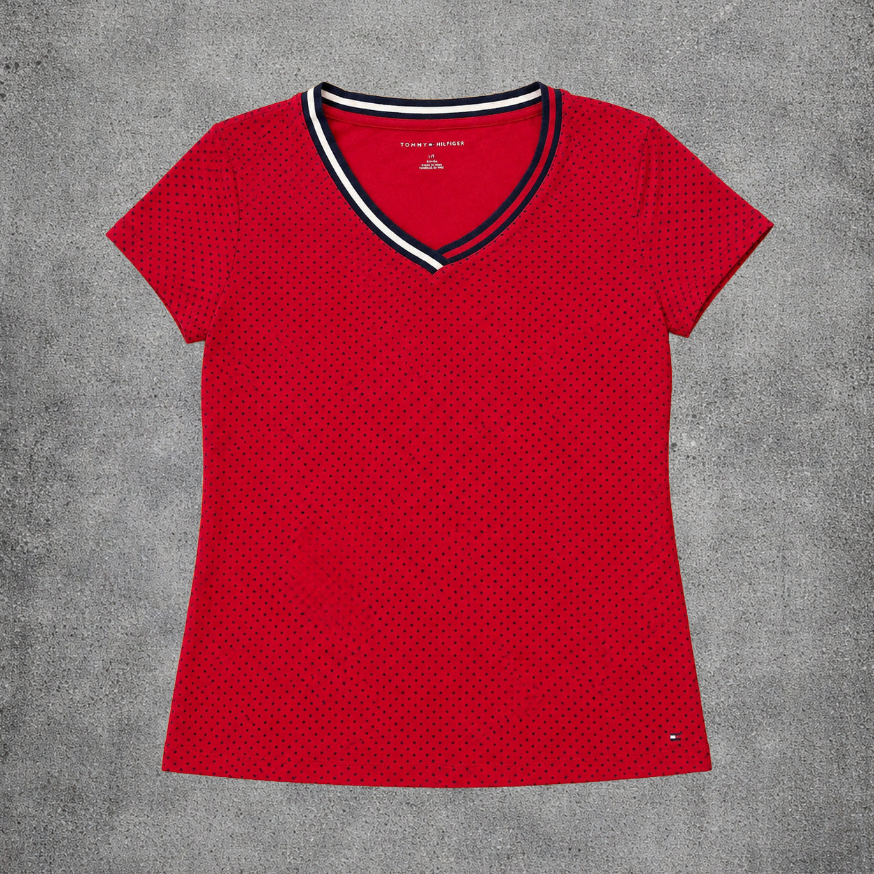 T-shirt col V à pois rouge et noir - Tommy Hilfiger - Taille S