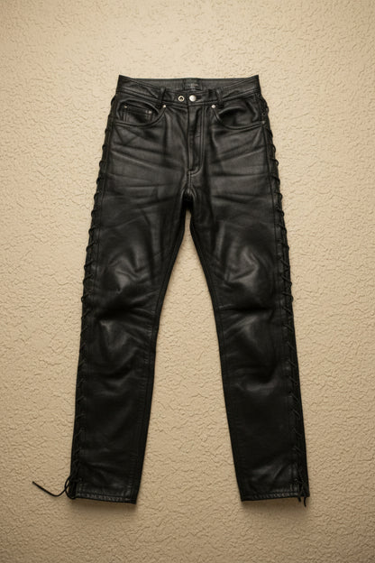Pantalon en cuir noir skinny lacé – BY KER