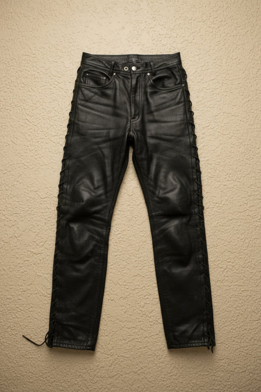 Pantalon en cuir noir skinny lacé – BY KER