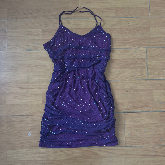 Robe de soirée violette et rose à paillettes avec bretelles croisées - Taille M/L by SARLOTTE