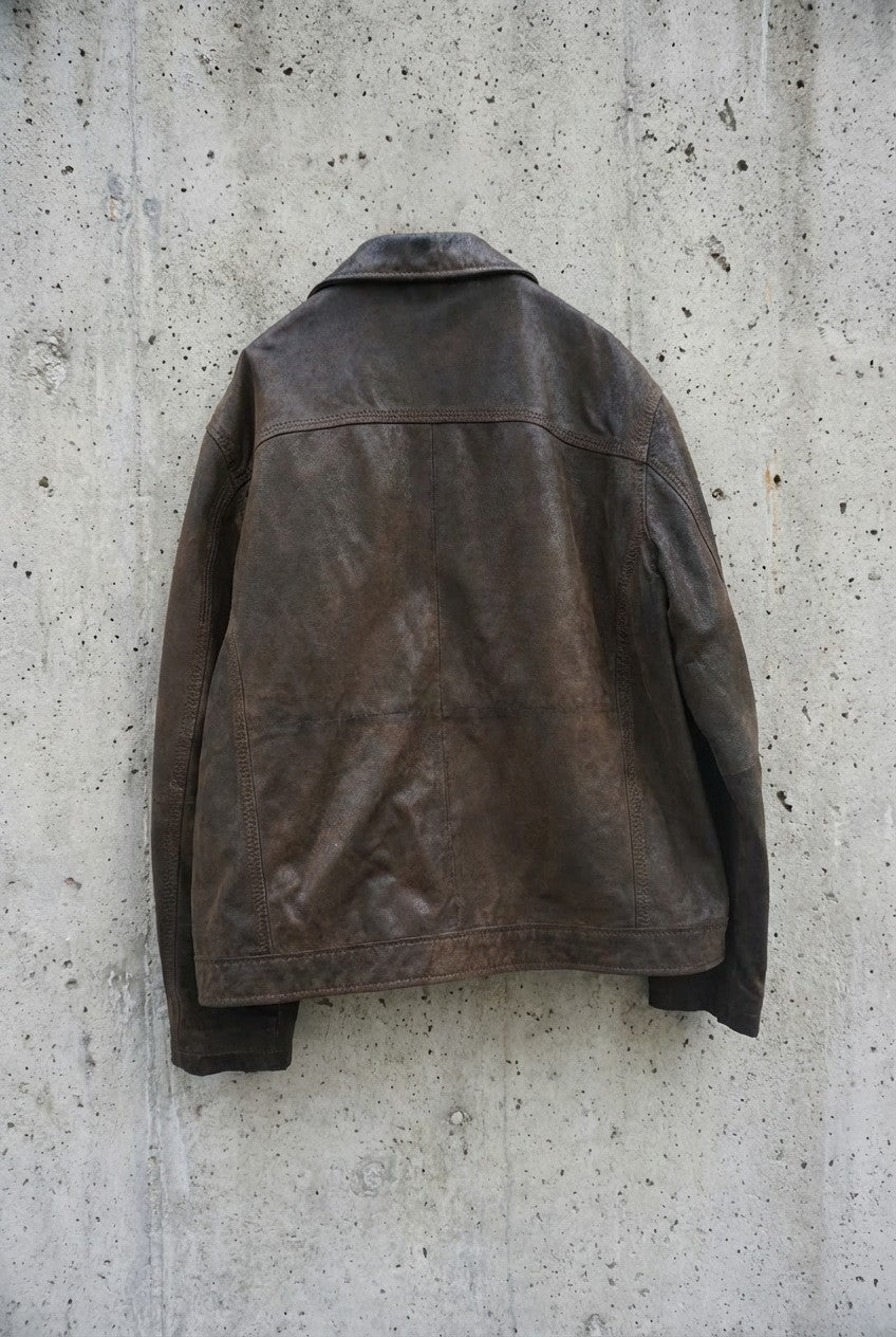 Veste en cuir marron foncé – taille L (oversize)
