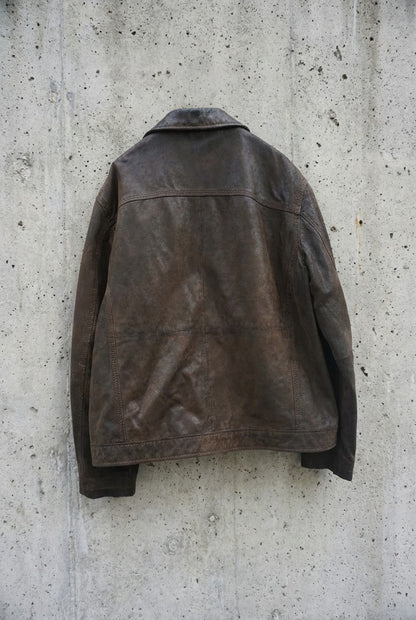 Veste en cuir marron foncé – taille L (oversize)