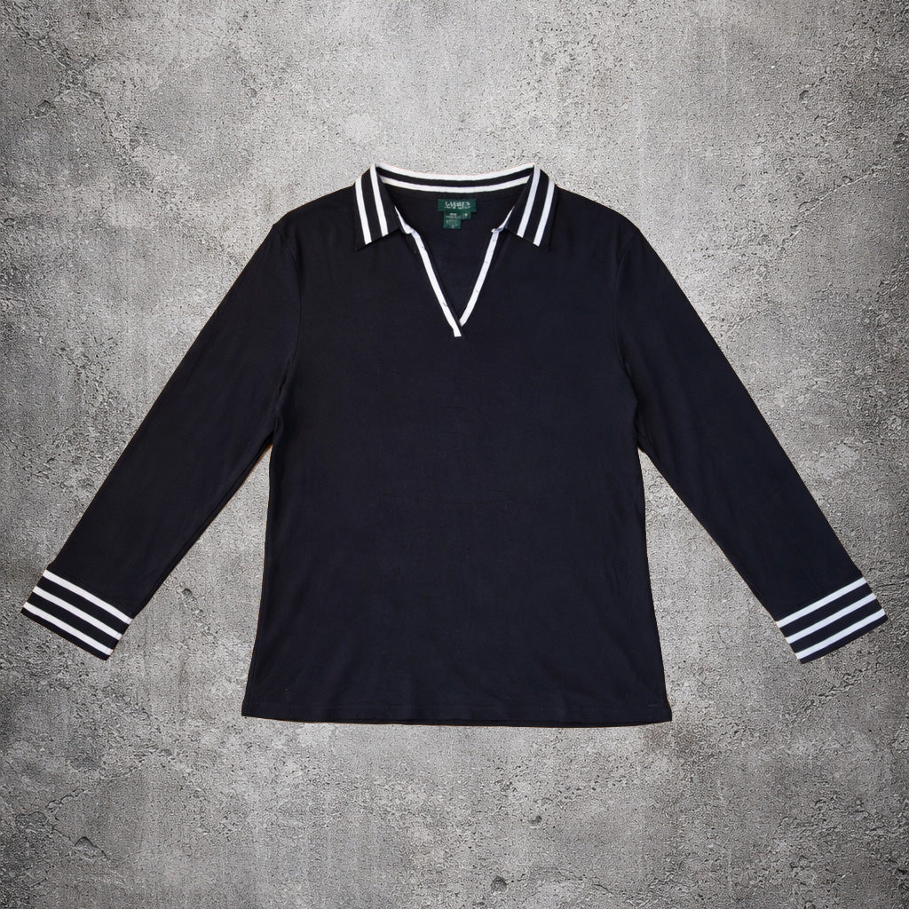 Polo manches longues noir a decolleté - Ralph Lauren - Taille XXL