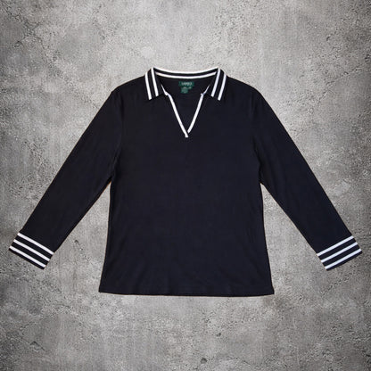 Polo manches longues noir a decolleté - Ralph Lauren - Taille XXL