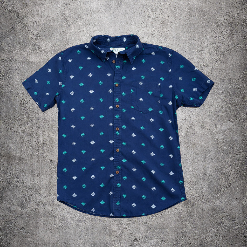Chemise à manches courtes bleue à motif palmiers - Cactus - Taille S