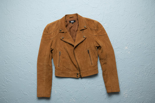 Veste en cuir marron cropped au style contemporain – By MIA