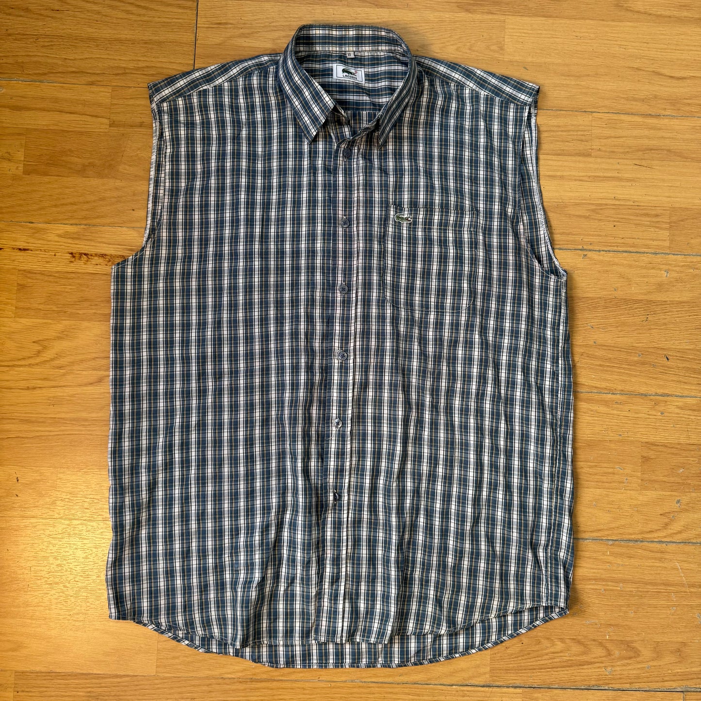 Chemise sans manches Lacoste à carreaux bleu gris – Taille XL