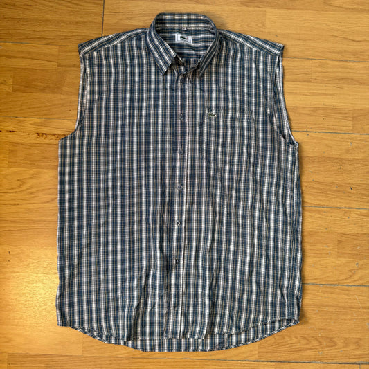 Chemise sans manches Lacoste à carreaux bleu gris – Taille XL
