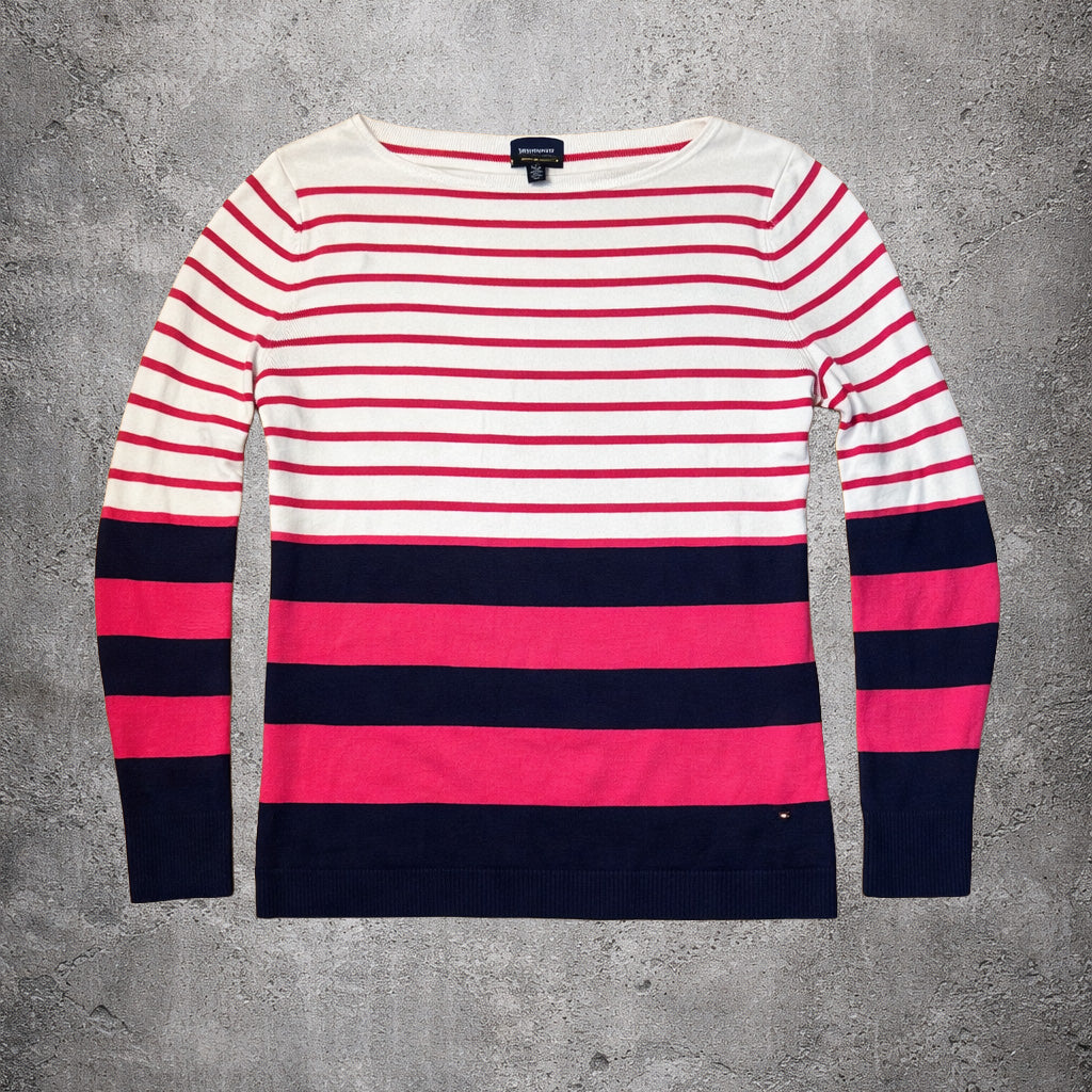 Pull rayé rose et blanc - Tommy Hilfiger (femme) - Taille XL