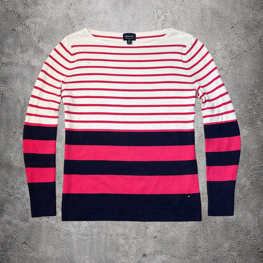 Pull rayé rose et blanc - Tommy Hilfiger (femme) - Taille XL