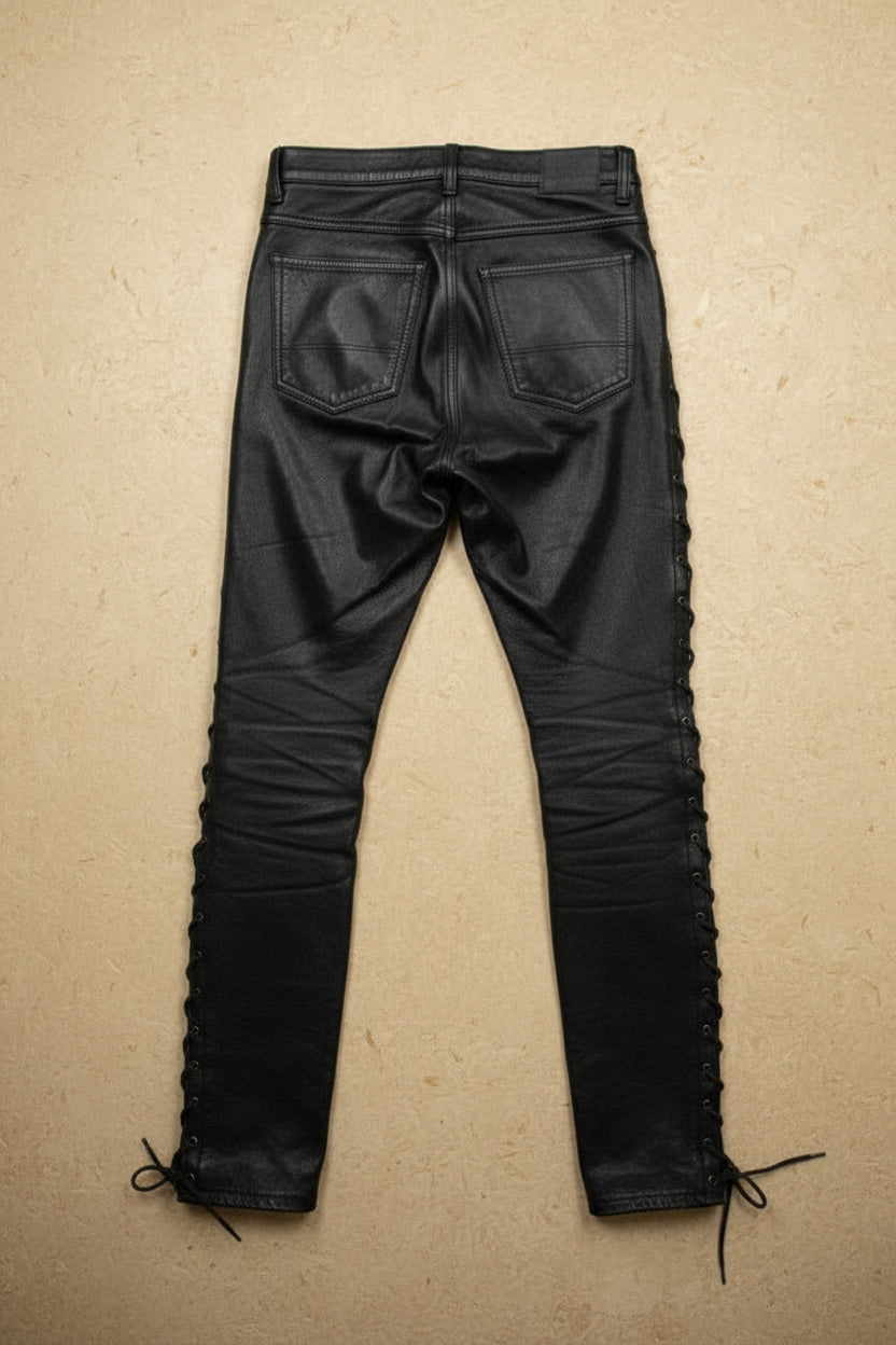 Pantalon en cuir noir skinny lacé – BY KER