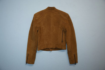 Veste en cuir marron cropped au style contemporain – By MIA