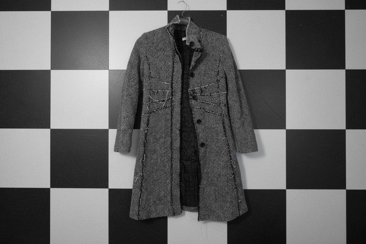 Manteau long noir et blanc effet patchwork – BY SARAH LANG