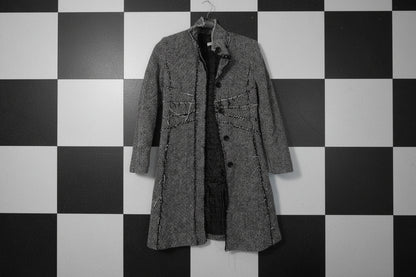 Manteau long noir et blanc effet patchwork – BY SARAH LANG