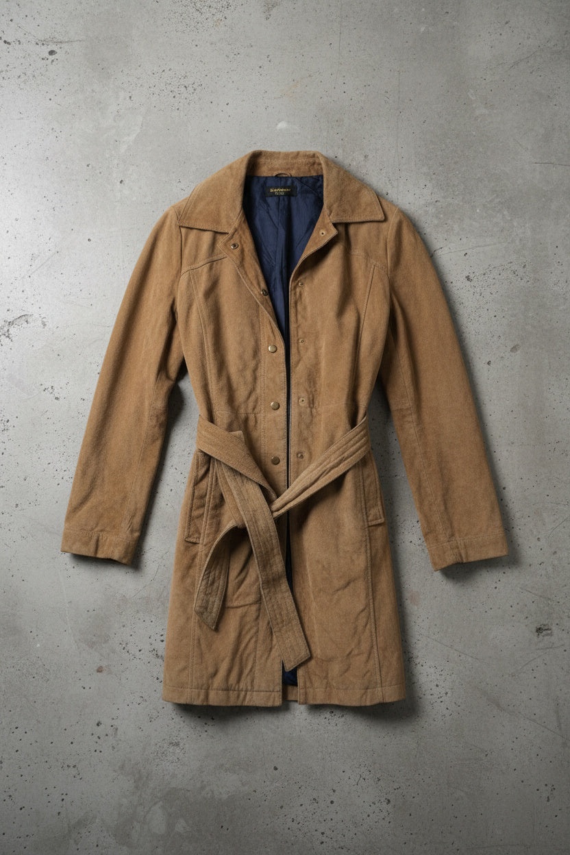 Veste en cuir beige – longueur genoux – taille S