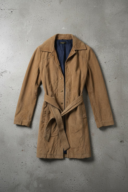 Veste en cuir beige – longueur genoux – taille S