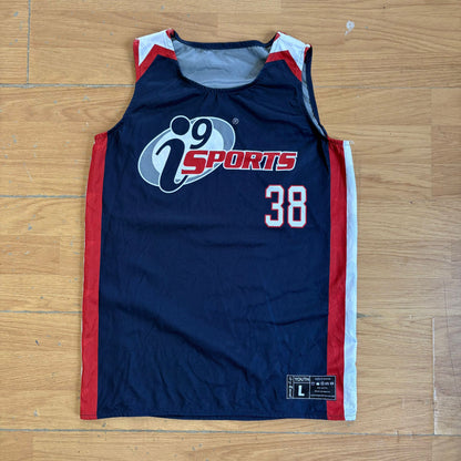 Maillot de basketball bleu foncé et rouge I9 Sports – Taille L
