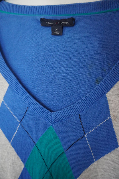 Pull bleu, blanc et vert Tommy Hilfiger – Taille – L