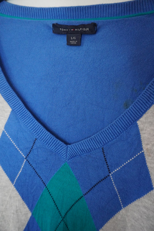Pull bleu, blanc et vert Tommy Hilfiger – Taille – L