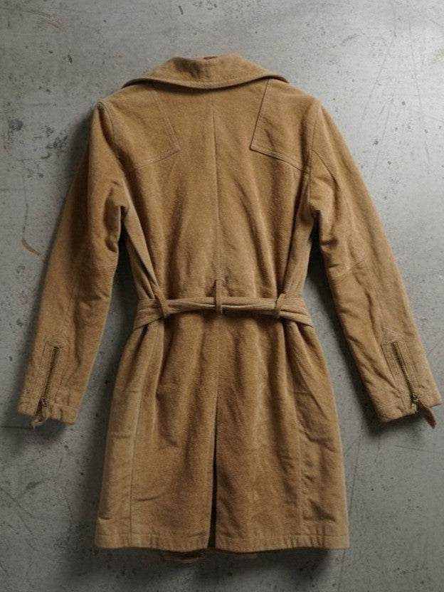 Veste en cuir beige – longueur genoux – taille S