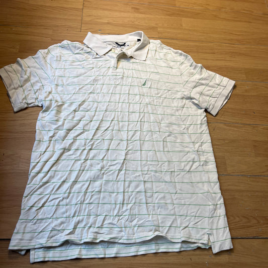 Polo crème à fines rayures vertes - Nautica - Taille XL