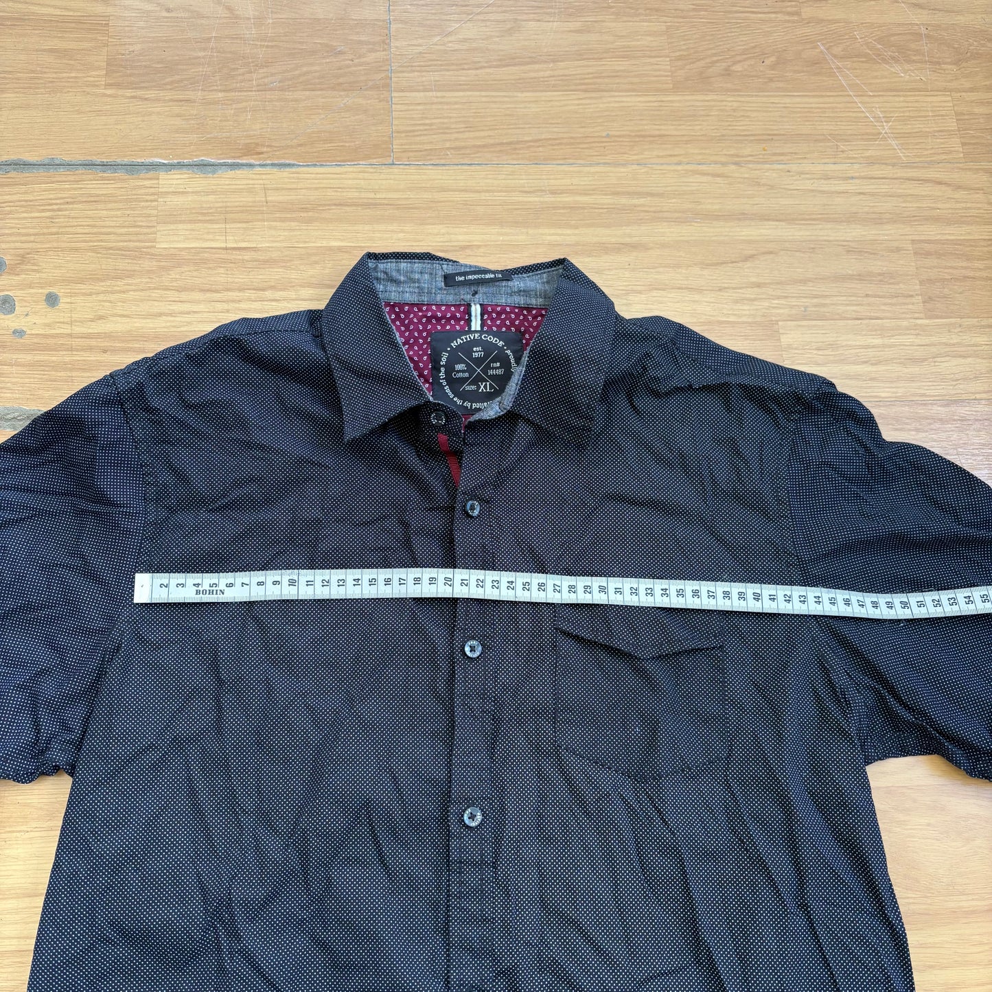 Chemise manches courtes noire à pois - Native Code - Taille XL