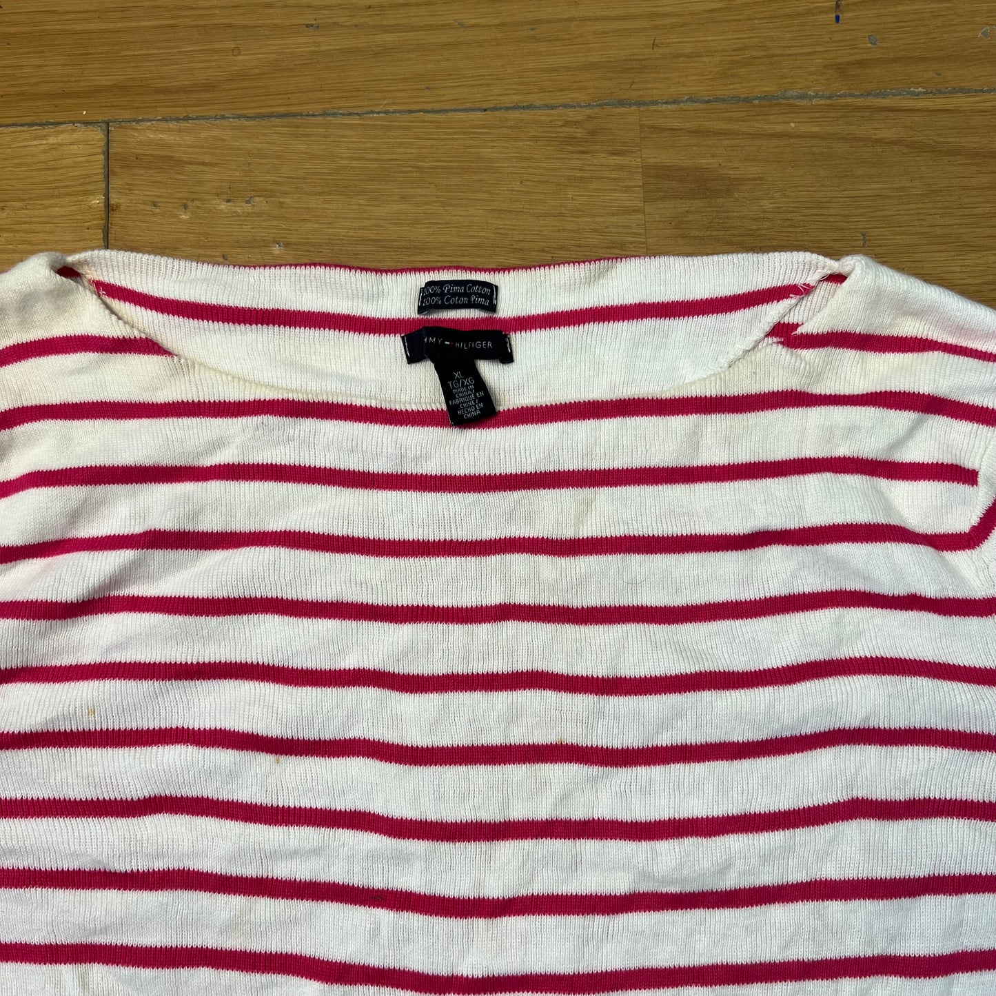 Pull rayé rose et blanc - Tommy Hilfiger (femme) - Taille XL